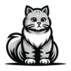 Cute adorable cat cartoon character vector illustration, funny kitty flat design template isolated on white background