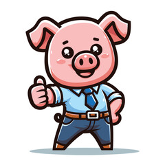Cute adorable pig with businessman suit dress cartoon character vector illustration, funny piggy flat design template isolated on white background