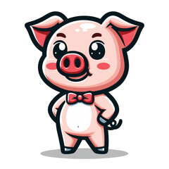 Fototapeta premium Cute adorable pig cartoon character vector illustration, funny piggy flat design template isolated on white background