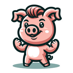 Obraz premium Cute adorable pig cartoon character vector illustration, funny piggy flat design template isolated on white background