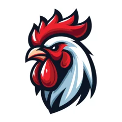 Fotobehang Chicken rooster head face mascot sport logo design. Chicken head emblem design vector illustration isolated on white background © lartestudio