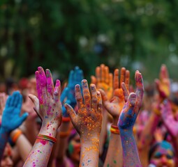 Colorful rainbow indian people celebrate holi festival