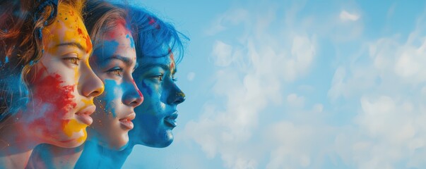 Colorful rainbow indian people celebrate holi festival