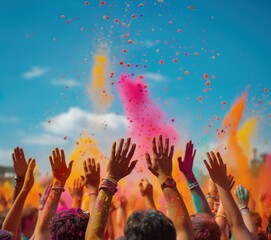 Colorful rainbow indian people celebrate holi festival
