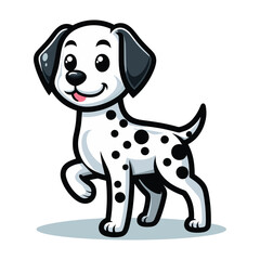 Fototapeta premium Cute adorable dalmatian dog cartoon character vector illustration, funny pet animal dalmatian puppy flat design mascot logo template isolated on white background