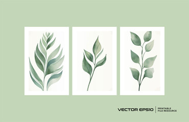 Set of botanical leaves wall art vector design template in minimalist and tropical style