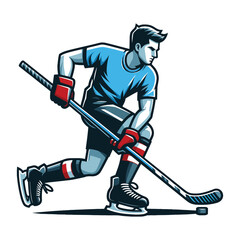Ice hockey player sportsman vector illustration, winter sport activity, hockey male player design template isolated on white background