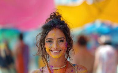 Colorful rainbow indian people celebrate holi festival