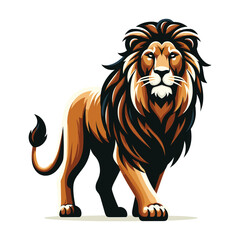 Wild lion full body vector illustration, zoology illustration, majestic predator safari animal big cat design template isolated on white background