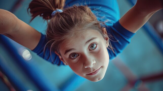 Little Girl Performing Handstand on Pole With Impressive Agility and Balance, Children Day - Powered by Adobe