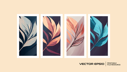 Set of botanical leaves wall art vector design template in minimalist and tropical style