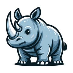 African savannah standing rhinoceros vector design, zoology illustration, wild animal rhino logo template isolated on white background