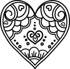 An illustration of a heart with an abstract ornament highlighted on a transparent background. valentine's day. Beautiful heart-shaped ornament.