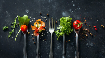 A festive spread of delicacies lovingly arranged on forks