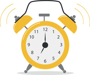 Vector clipart yellow alarm clock in flat style isolated on white background