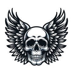 Skull wings vector illustration, winged skull badge emblem template suitable for apparel t-shirt, poster, motorbike club logo, tattoo. Design isolated on white background