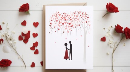 Romantic love card with a couple's silhouette 