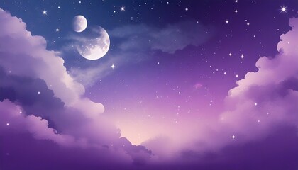 Obraz na płótnie Canvas purple gradient mystical moonlight sky with clouds and stars phone background wallpaper
