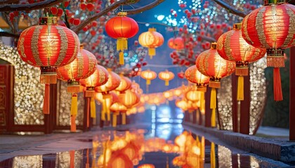 Fototapeta premium chinese new year lanterns traditional street decorated for christmas