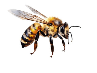 One honey bee isolated on a transparent background. - obrazy, fototapety, plakaty