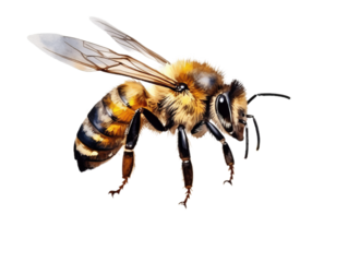 One honey bee isolated on a transparent background.