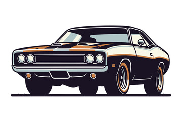 Vintage American muscle car vector illustration, classic retro custom muscle car design template isolated on white background