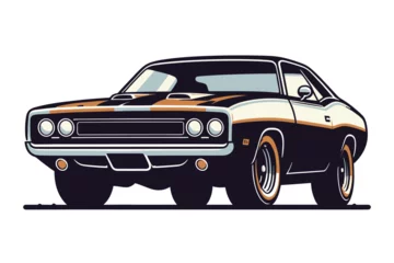 Foto auf Acrylglas Vintage American muscle car vector illustration, classic retro custom muscle car design template isolated on white background © lartestudio
