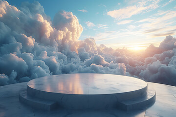 Background podium 3d product sky platform cloud render stand. podium stage minimal abstract background beauty dreamy space studio pedestal 
