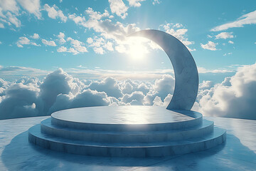 Background podium  3d product sky platform cloud   render stand.   podium stage minimal abstract background beauty dreamy space studio pedestal 