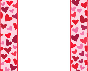 Vertical frame with hearts. Red and pink confetti in the shape of hearts form a rectangular frame. It is used as a design element for Valentine's Day. Stock illustration