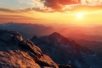 Sunset View from the Top of a Mountain - obrazy, fototapety, plakaty