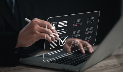 Recruitment people or Human Resource Management (HR) concept: businessman uses a laptop for human...