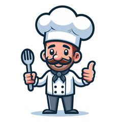 Man chef character vector Illustration, suitable for restaurant, cafe, food, eat, shop, trade, cook mascot logo isolated on white background.