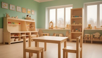 modern kitchen  interior with play hall for childrens