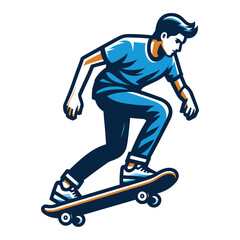 Fototapeta premium Man playing skateboard vector illustration, skateboarding sport game male player in action flat design style template isolated on white background