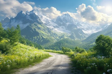 Mountain road on summer landscap