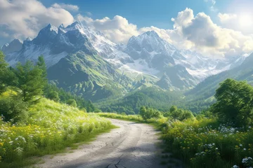 Zelfklevend Fotobehang Mountain road on summer landscap © darshika