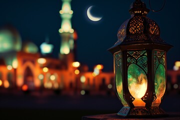 Ethereal Ramadan Night with Glowing Lanterns and Tranquil Mosque