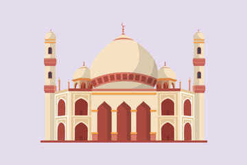 Kabaah alharam and mosque concept. Colored flat vector illustration isolated.