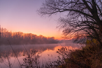 november foggy morning on the desna river