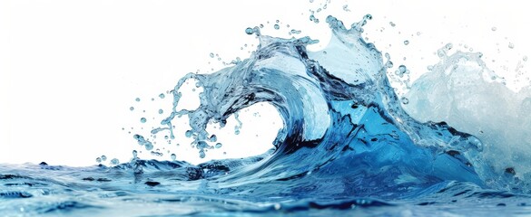 Blue water wave splashing on a white background. Wallpaper. Banner. Backdrop