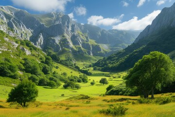 Fototapeta premium Asturias Spain Majestic Valley with Colorful Mountains