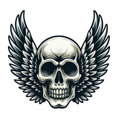 Skull wings vector illustration, winged skull badge emblem template suitable for apparel t-shirt, poster, motorbike club logo, tattoo. Design isolated on white background