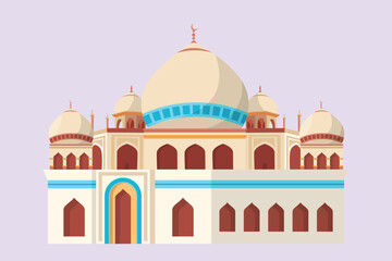 Kabaah alharam and mosque concept. Colored flat vector illustration isolated.