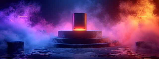 A Fountain With Colored Smoke Emanating