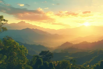 Foto op Canvas Beautiful sunrise over the mountain range at the west of thailand © darshika