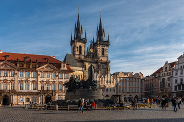 Fototapeta premium Old Town square with Tyn Church in Prague, Czech Republic.