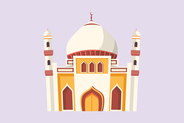 Kabaah alharam and mosque concept. Colored flat vector illustration isolated.