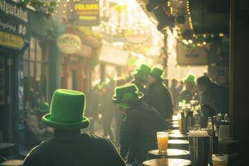 St. Patrick's Day, people with green hats in temple bar.