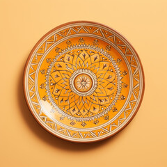 Obraz premium Decorative Moroccan ceramic hand painted plate, handmade, isolated, closeup top view.